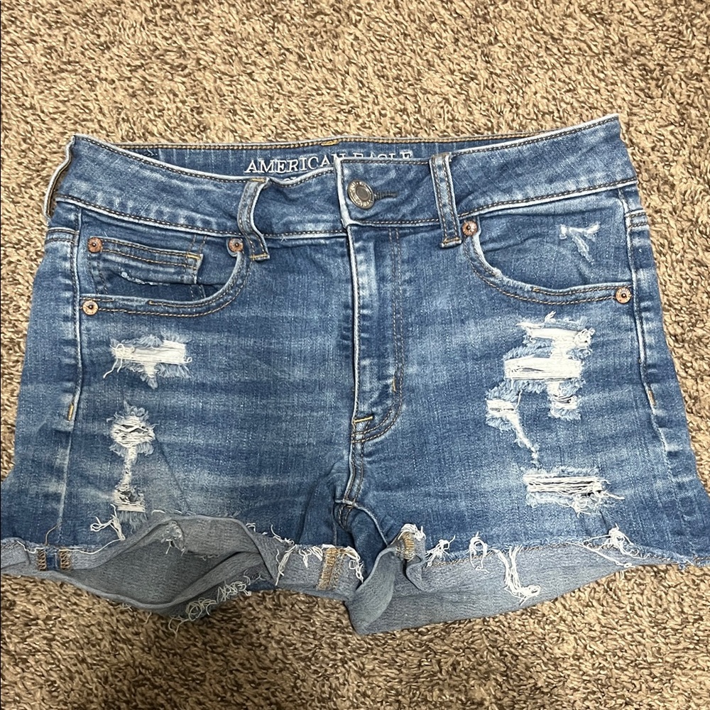 American Eagle Outfitters Light Blue Distressed Denim Shorts